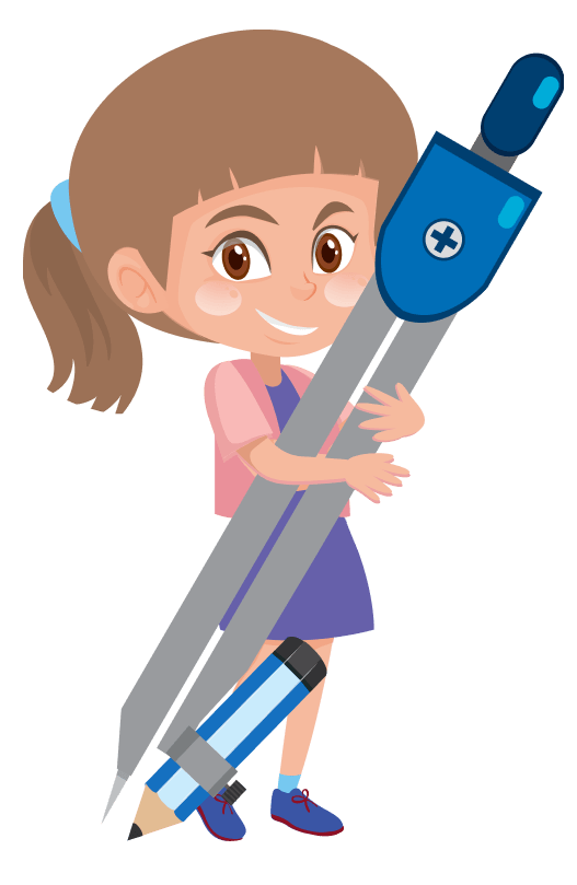 girl smiling doing math with big protractor