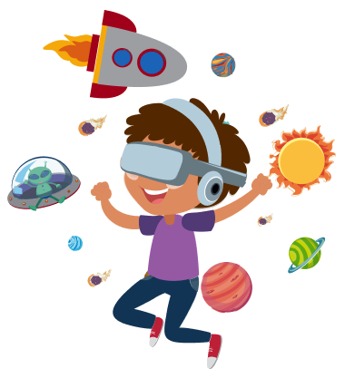 happy girl smiling in space because of math