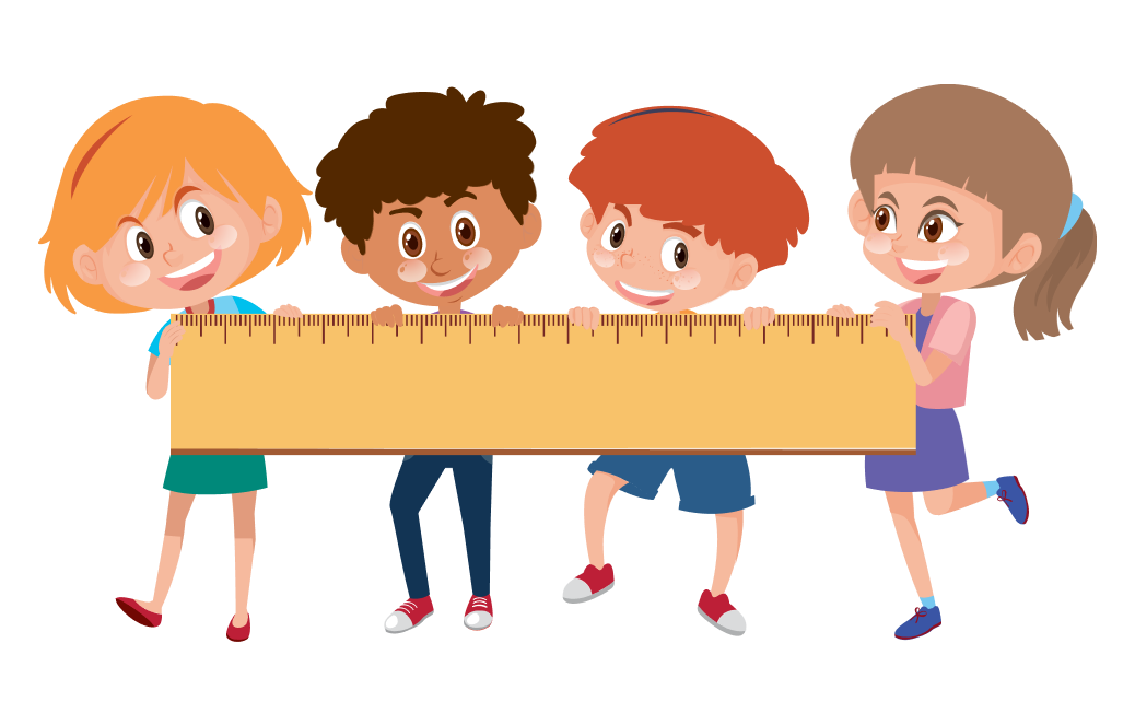 smiling students measuring together with a ruler
