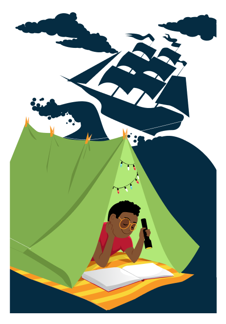 boy reading spelling lists while imagining