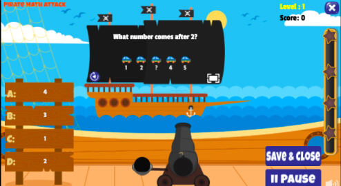 Pirate Math Attack fun math game to practice 3rd grade math on LoonyLearn