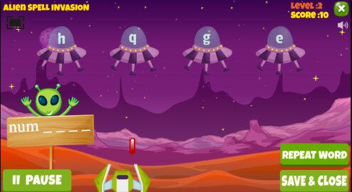 Alien Spell Invasion fun spelling game to practice 3rd grade spelling words on LoonyLearn