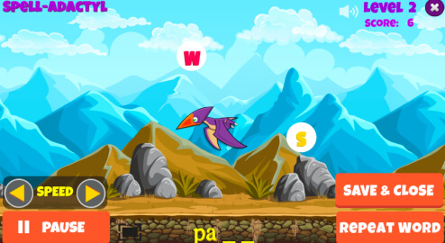 Spell-adactyl fun spelling game to practice 3rd grade spelling words on LoonyLearn